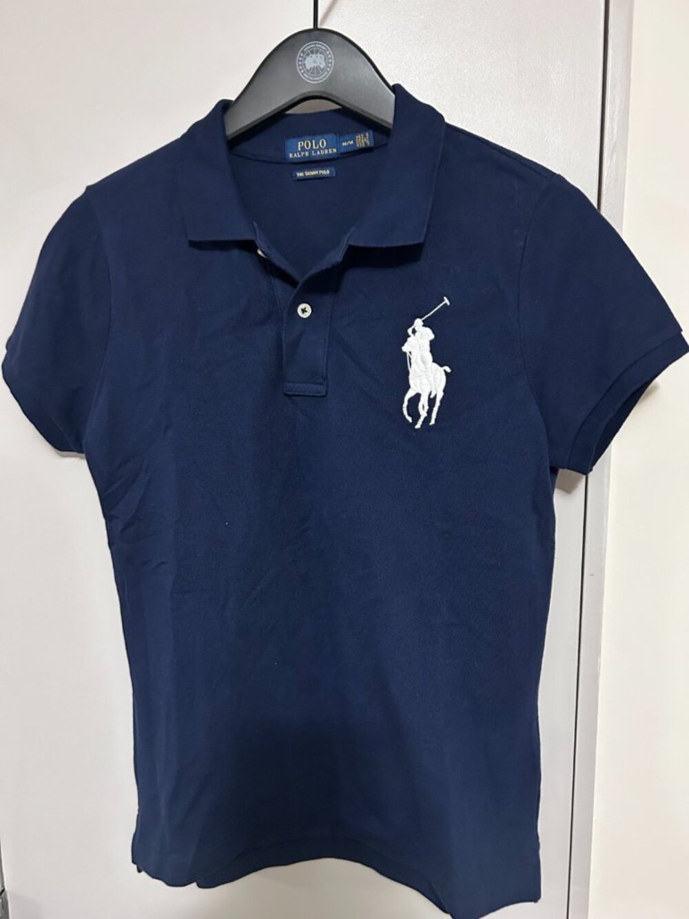 Polo Ralph Lauren The Skinny Polo Shirt Navy Blue White Pony Women's M
